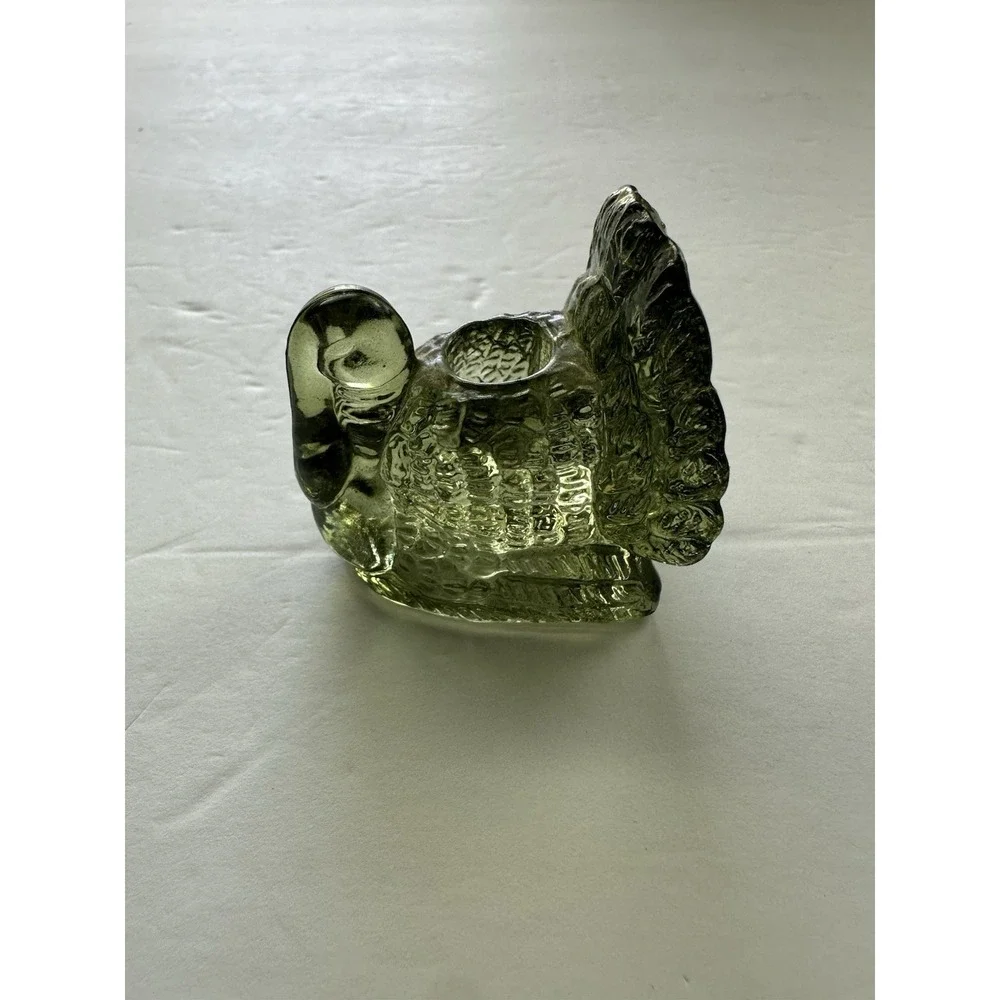 Vintage Green Glass Turkey Toothpick Holder  Pressed Glass Fall Thanksgiving 2